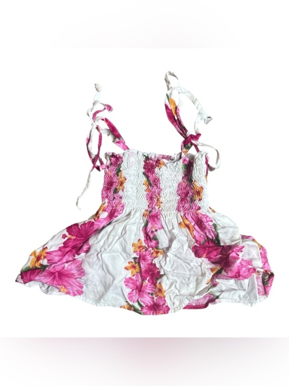 Baby Girls 3-6 Month White Sundress with Pink Hawaiian Tropical Floral Print